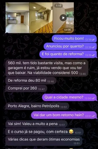 Depoimento de aluno do Método House Flipping